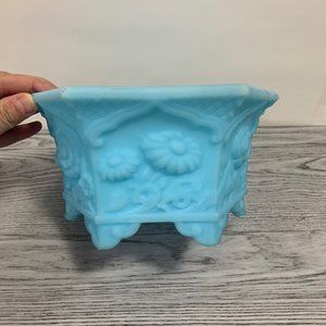 Vintage Fenton Blue Frost Floral 3D Dimensional Planter